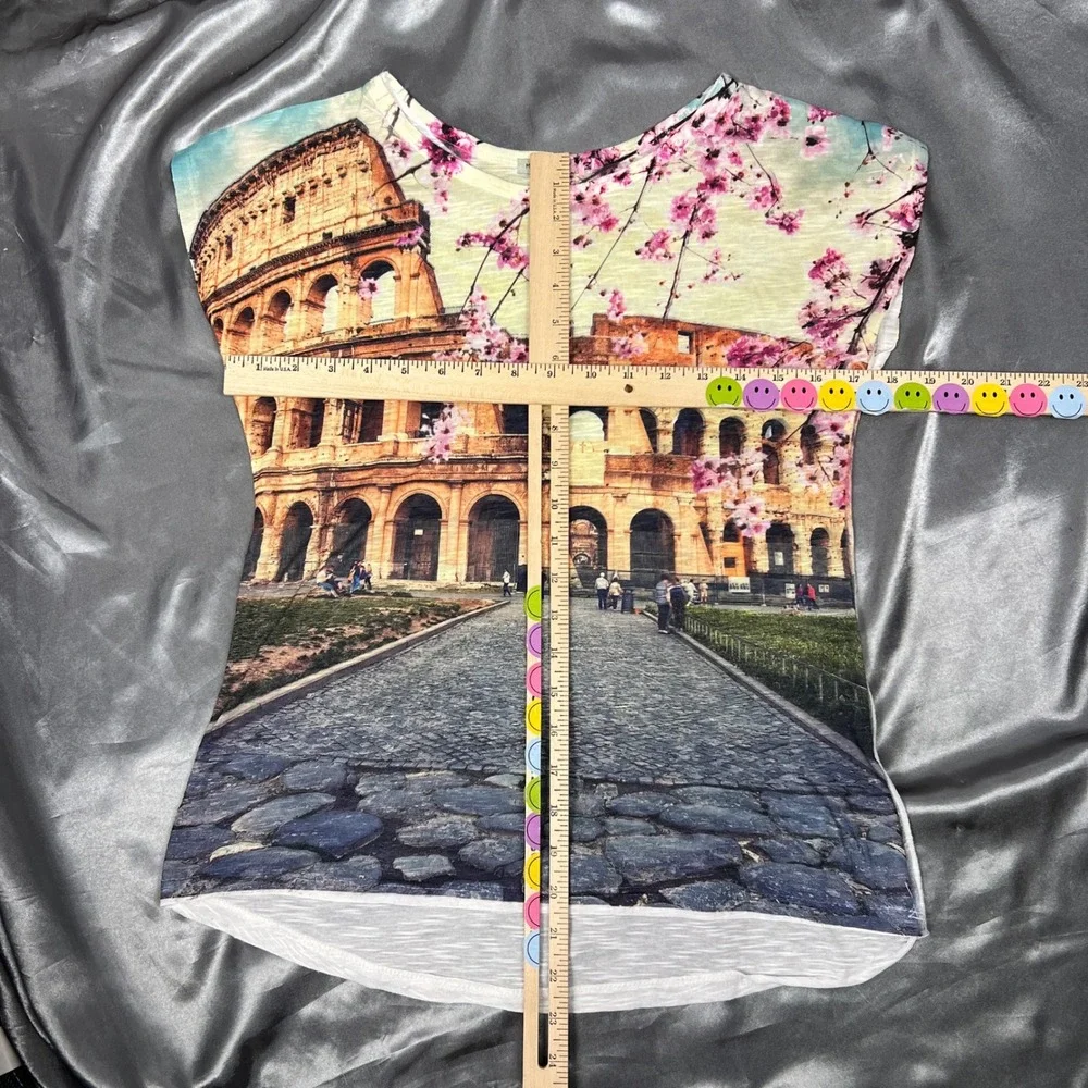 Made in Italy Rome Colosseum Cherry Blossom Graphic Cap Sleeve Tee White Medium - Picture 7 of 12